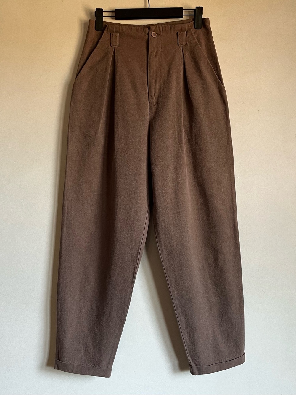 Vintage Barrel Leg Pants Cropped Trouser Bold Spirt Light Brown 100% Cotton 7 25